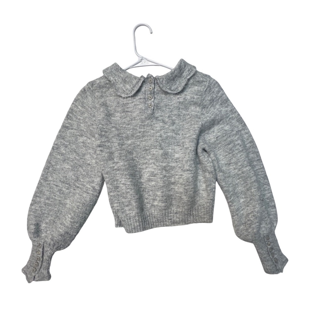 West Of. Heather Grey Peter Pan Collar Puff Sleeve Button Back Sweater XS - Picture 6 of 6